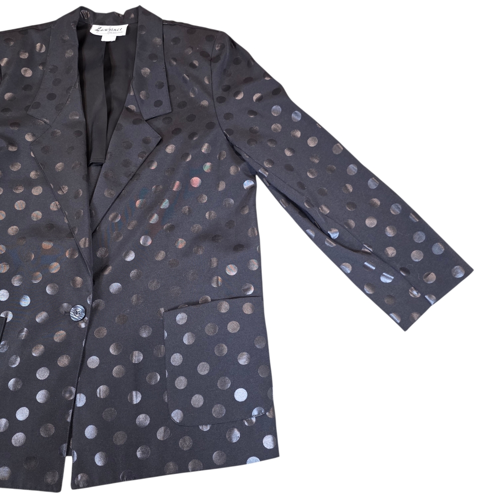 VINTAGE LAWRENCE 90s Polka Dot Blazer | L | Black | Retro Tailored Jacket - Picture 6 of 14